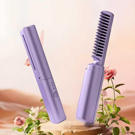 Meneflix Portable Mini Hair Straightener – Cordless Rechargeable Hot Comb with Adjustable Heat